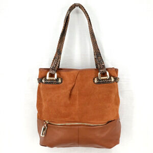 B Makowsky Handbag Womens Rust Brown Suede Leather Shoulder Bag Lined Zip Pocket